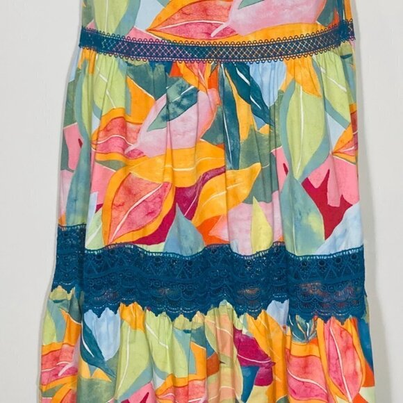 Time & Tru Multi Colored Tiered Lace Trimmed Cotton Blend Maxi Skirt SZ M - Picture 2 of 5